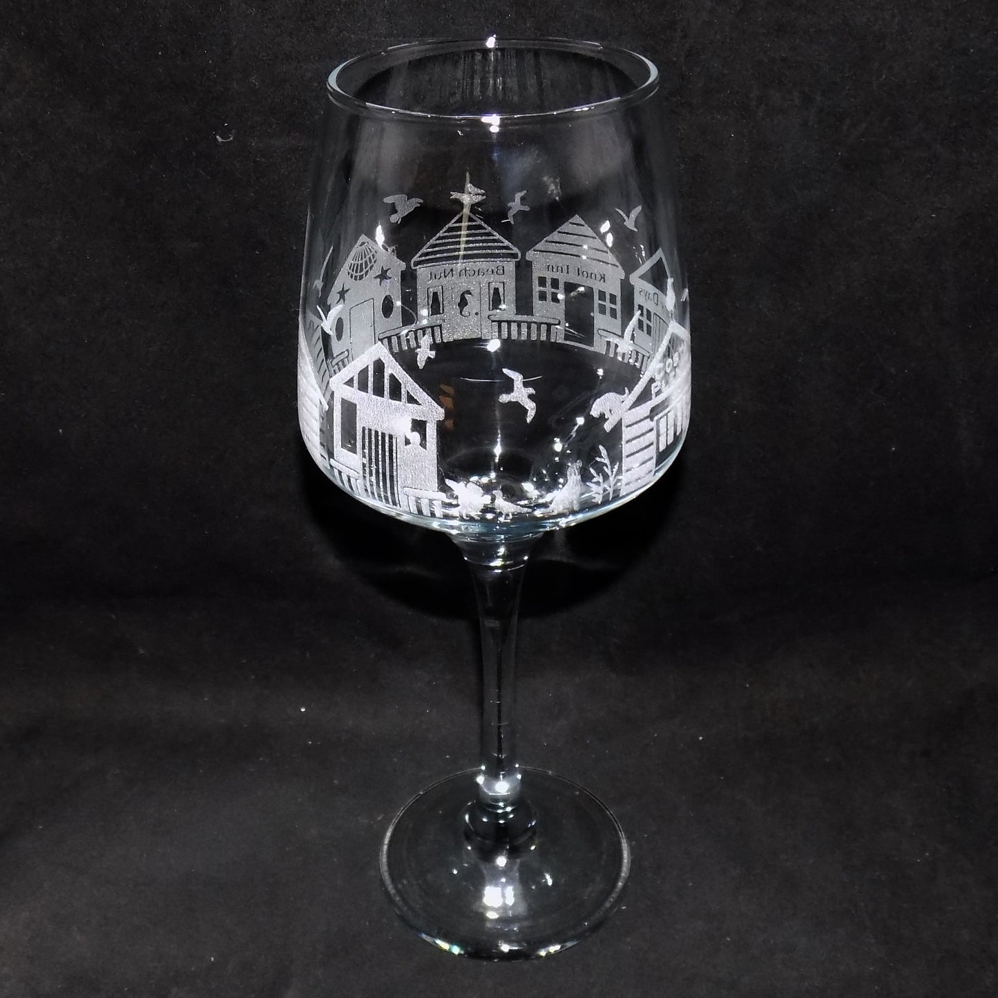 Beach Huts Stemmed Wine Glass