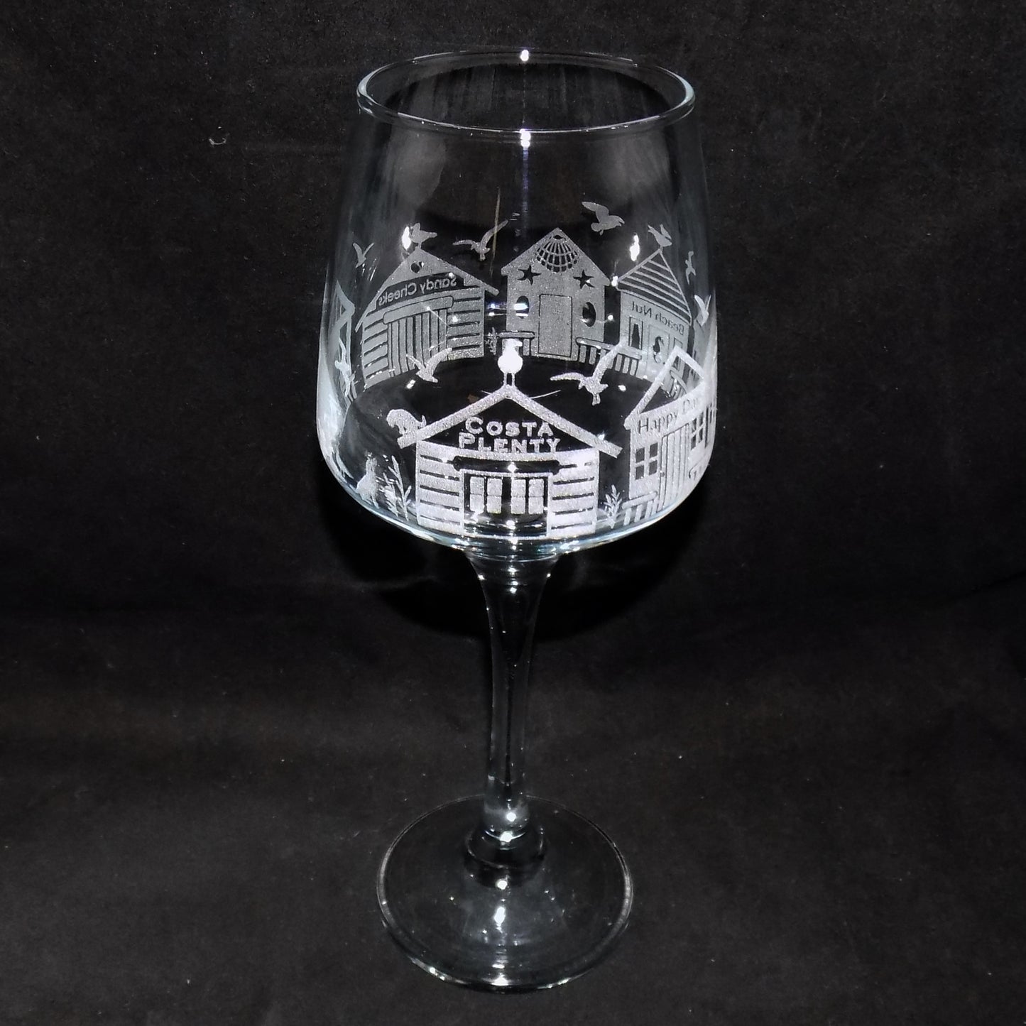 Beach Huts Stemmed Wine Glass