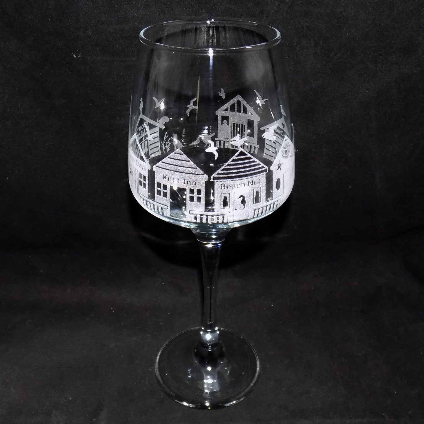 Beach Huts Stemmed Wine Glass