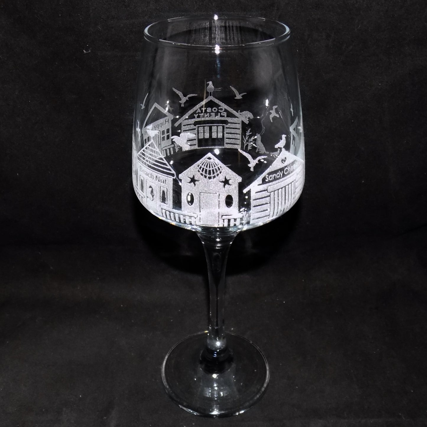 Beach Huts Stemmed Wine Glass