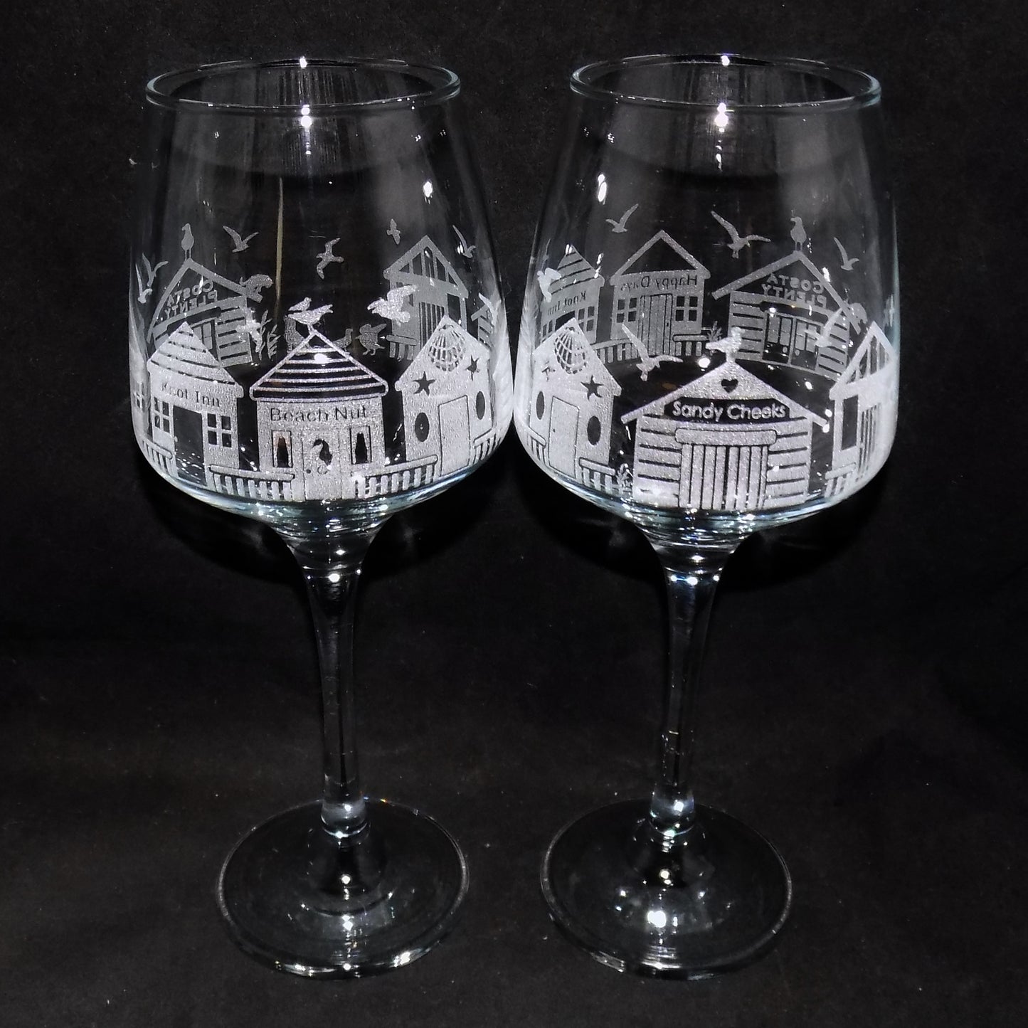 Beach Huts Stemmed Wine Glass