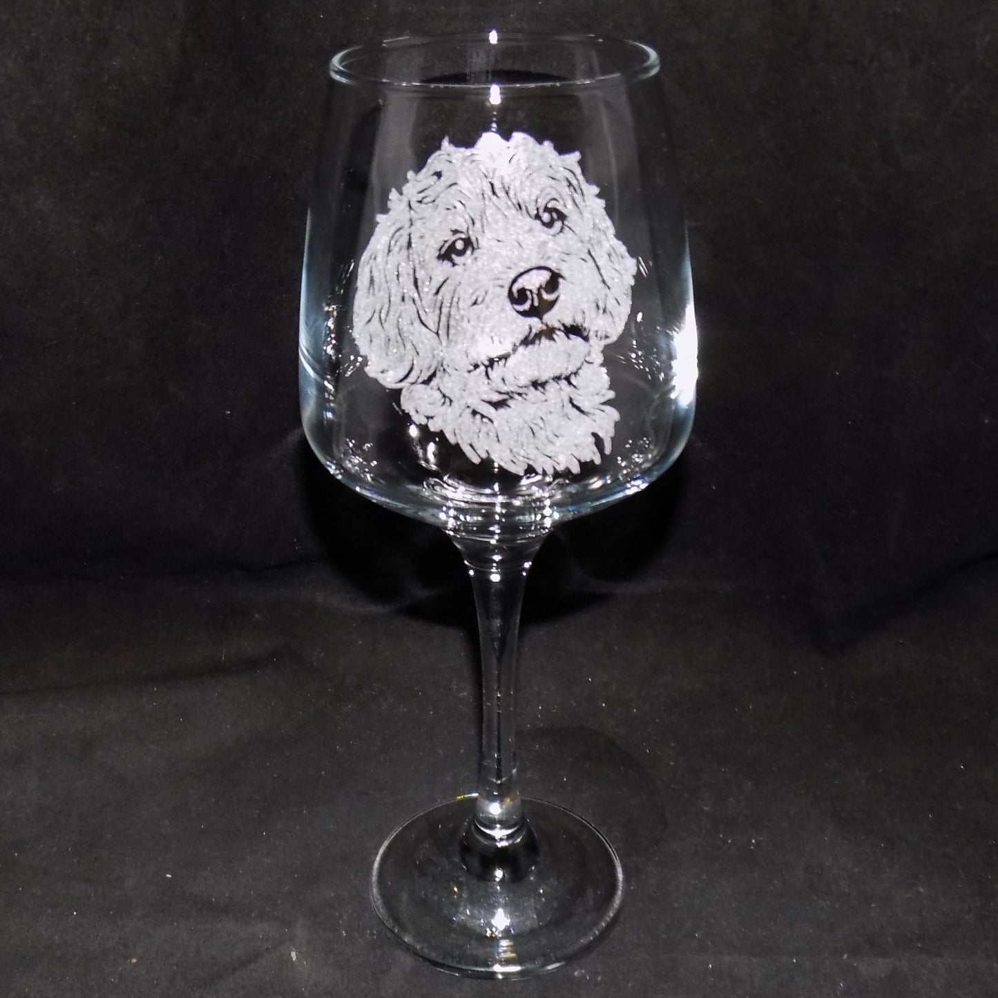 Cockapoo Head Portrait Engraved Wine Glass