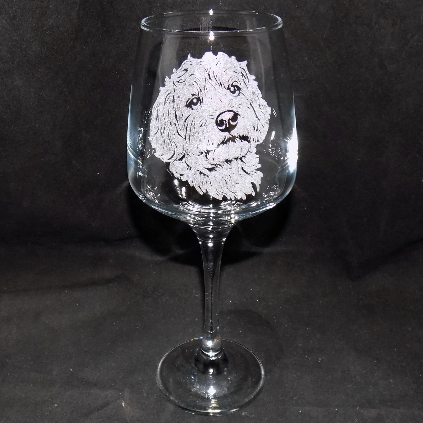 Cockapoo Head Portrait Engraved Wine Glass