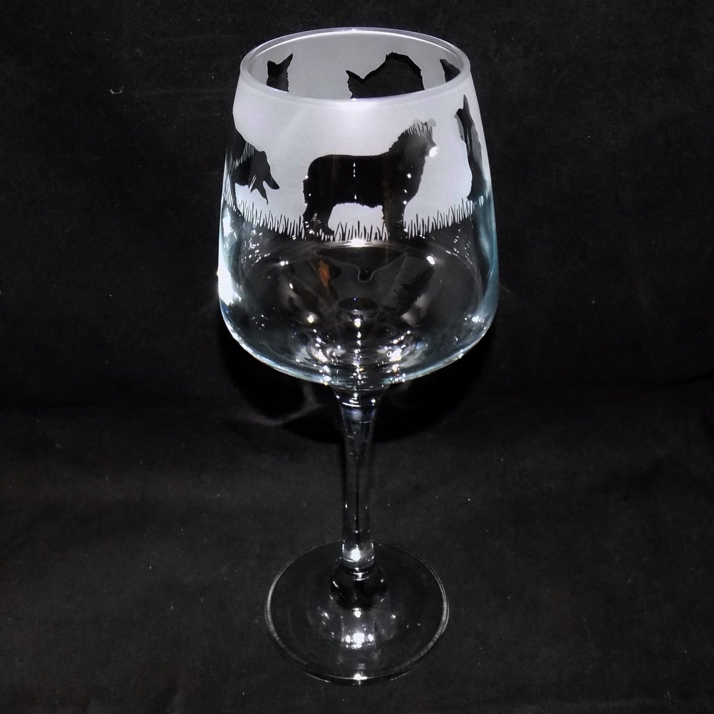 Border Collie Stemmed Wine Glass