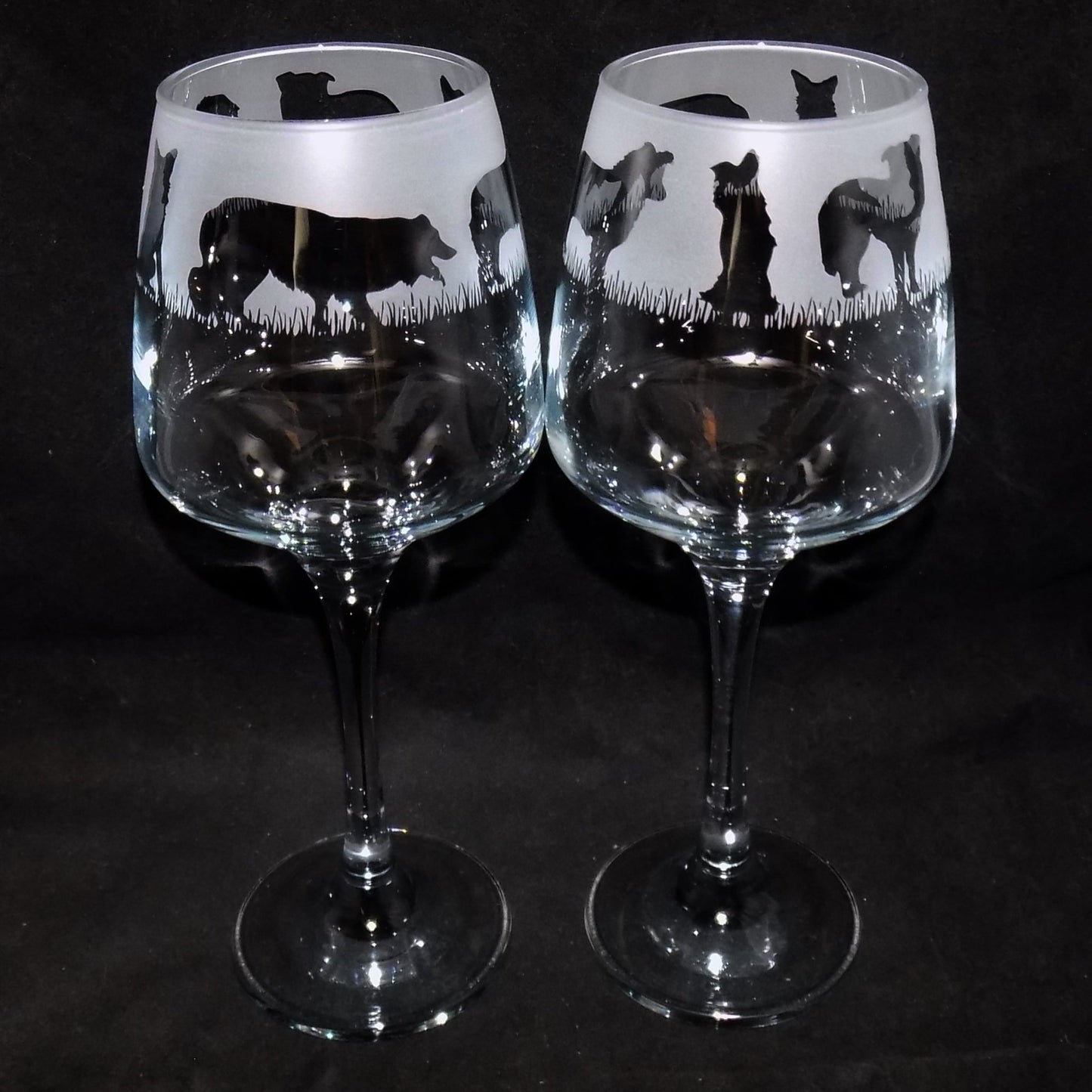 Border Collie Stemmed Wine Glass