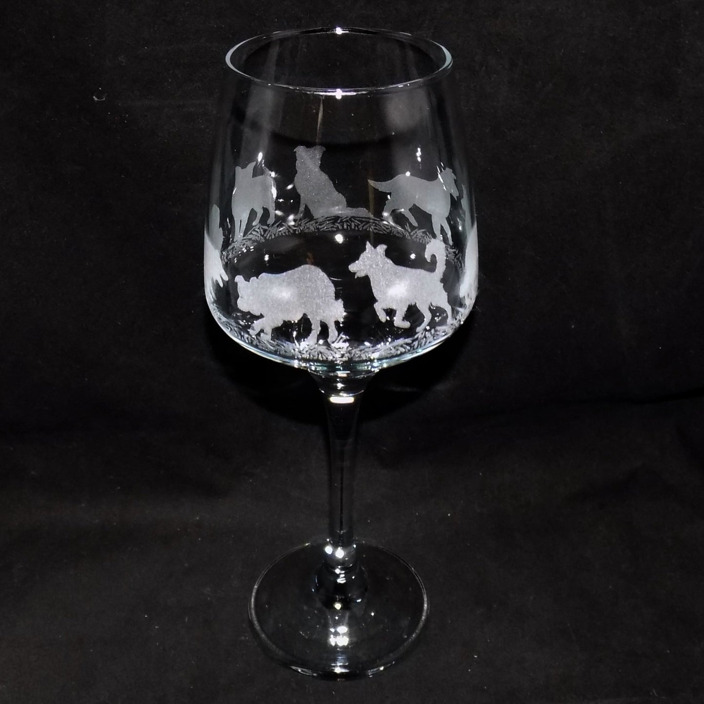 Border Collie Stemmed Wine Glass