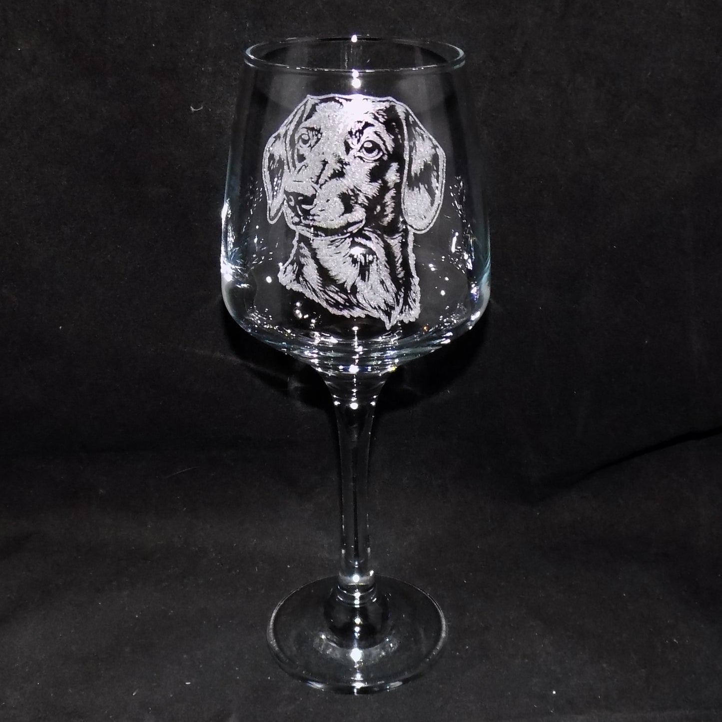 Dachshund Head Portrait Engraved Wine Glass