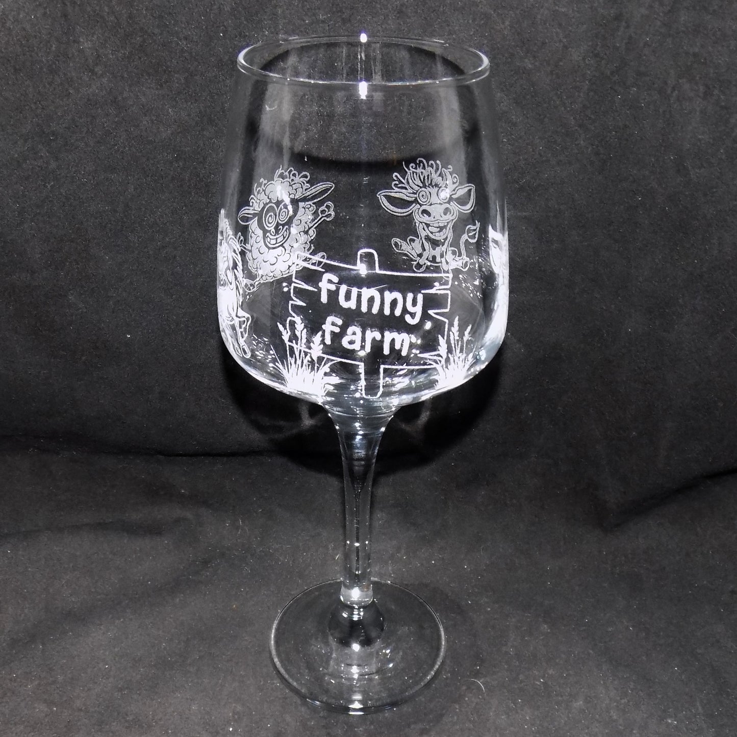 'Funny Farm' Stemmed Wine Glass