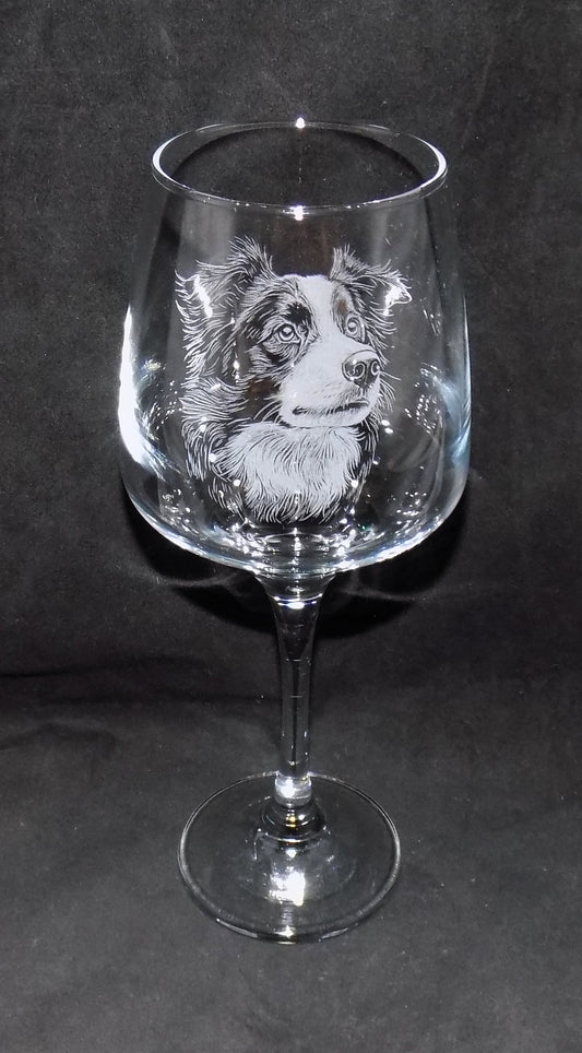 Border Collie Stemmed Wine Glass
