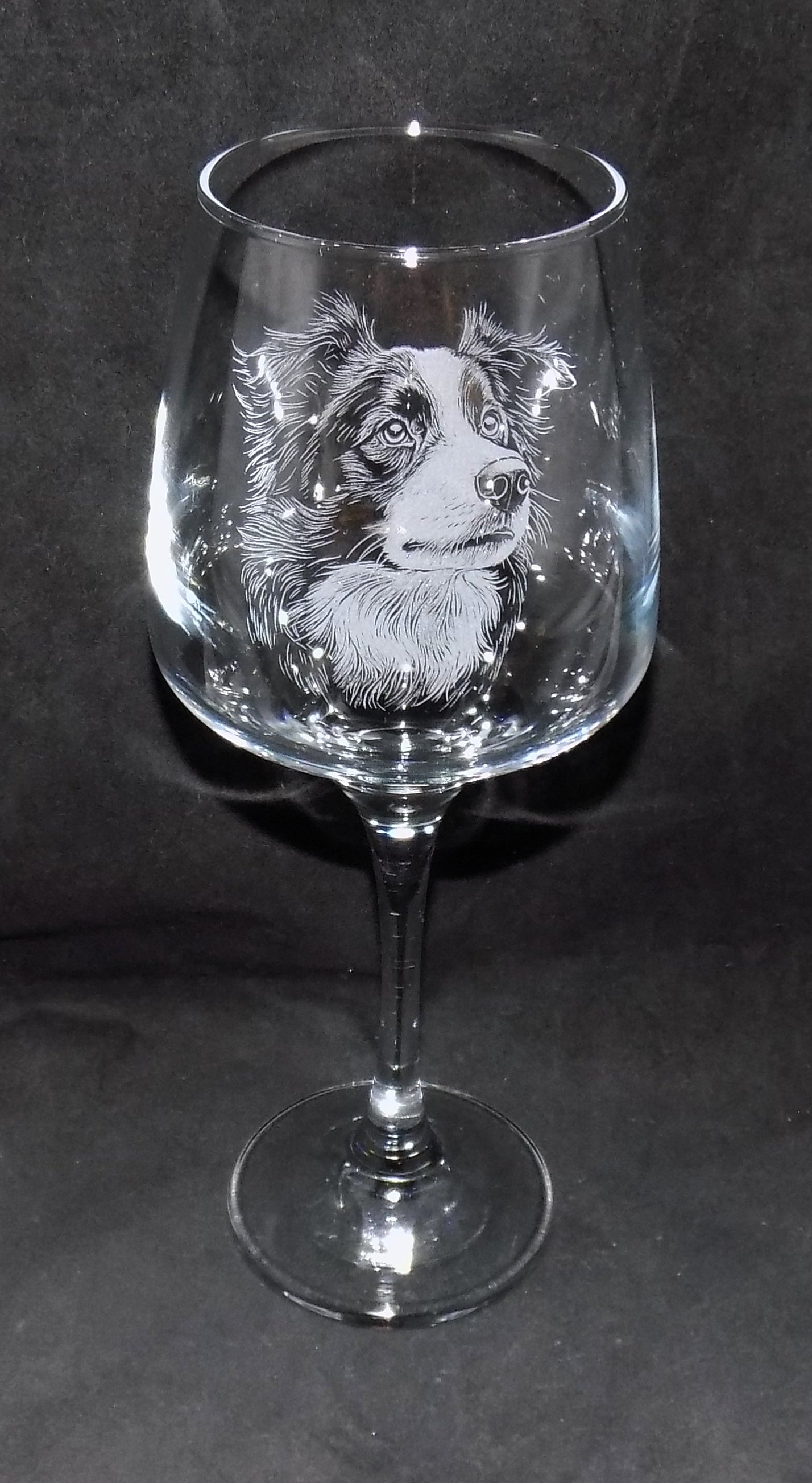 Border Collie Stemmed Wine Glass