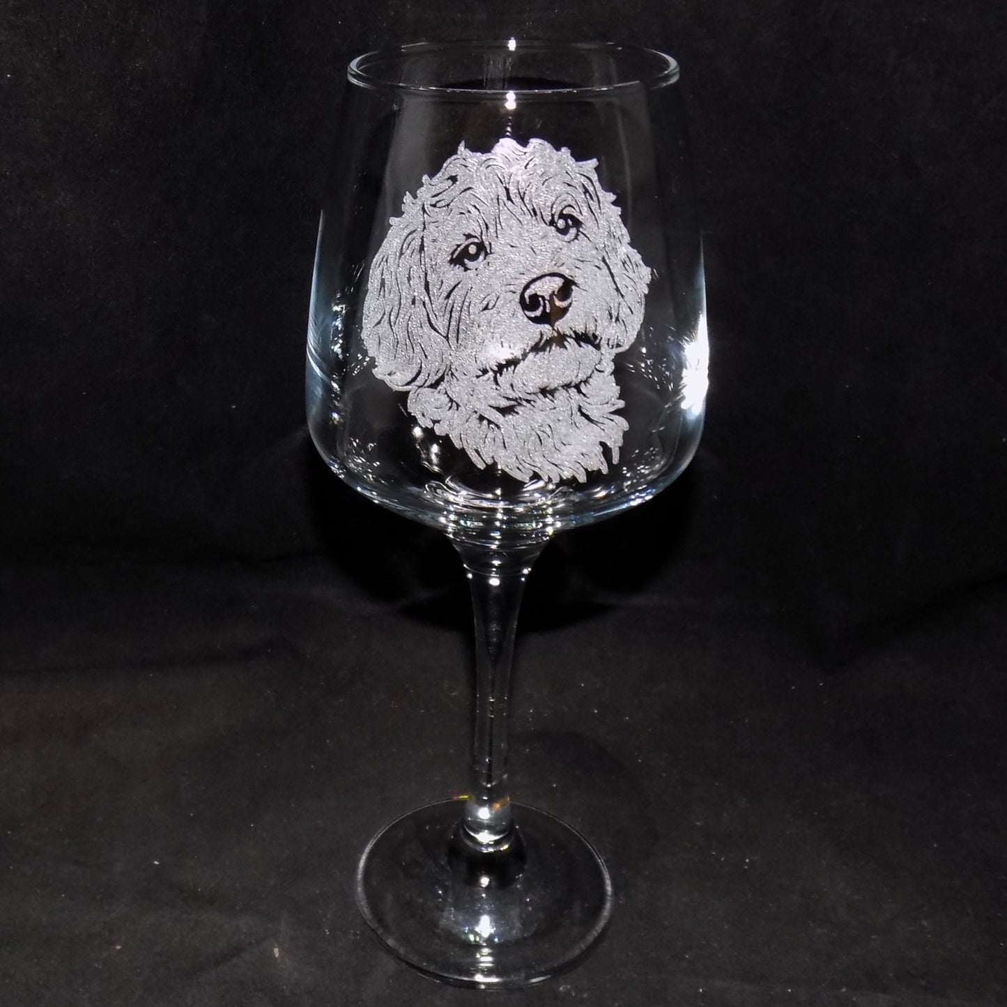 Cockapoo Head Portrait Engraved Wine Glass