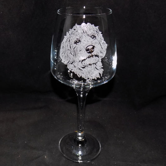 Cockapoo Head Portrait Engraved Wine Glass