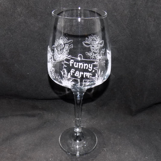 'Funny Farm' Stemmed Wine Glass