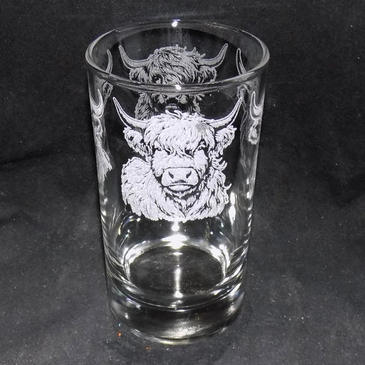 Laser Highland Cow Tall Glass