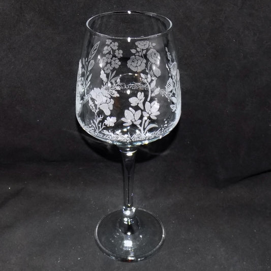 Mixed Flower Stemmed Wine Glass
